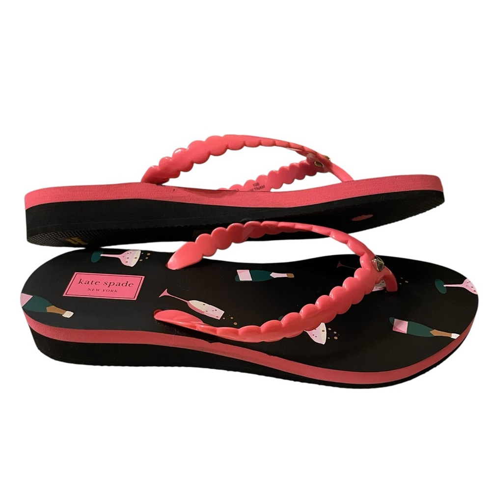 Kate Spade New York Megan Champagne Flip Flop Sandals Black Pink Size 10 NWOT - Picture 8 of 16